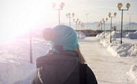 Free woman travel in snowy city image, public domain CC0 photo.