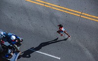 Free woman running on raod image, public domain human CC0 photo.