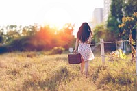 Free girl walking in field image, public domain summer CC0 photo.