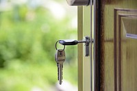 Free key in door photo, public domain house CC0 image.