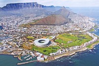 Aerial view of city surrounded by the bay photography photo, free public domain CC0 image.