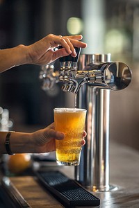 Free bartender pouring beer from tap photo, public domain beverage CC0 image.