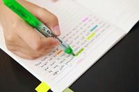 Highlighting notes in classroom, free public domain CC0 image.