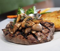 Free steak with mushroom dish photo, public domain food CC0 image.