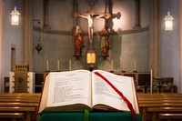 Free open Bible inside church image, public domain CC0 photo.