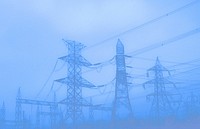 Free foggy transmission tower image, public domain electricity CC0 photo.