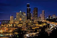 Free Seattle at night image, public domain travel CC0 photo.