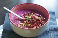 Free image of a smoothie bowl on a table, public domain CC0 photo.