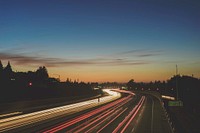 Highway, freeway road in sunset photo, free public domain CC0 image.