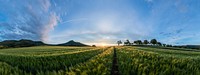 Panoramic view of grassland and mountains, free public domain CC0 photo