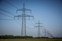 Power lines through nature, free public domain CC0 image.