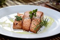 Free delicious salmon fish dinner image, public domain food CC0 photo.