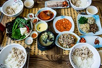 Free Korean cuisine set up on the table public domain CC0 photo.