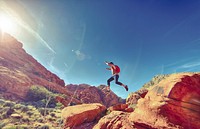 Free person on mountain cliff photo, public domain nature CC0 image.