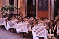 Restaurant outdoor seating. Free public domain CC0 photo.