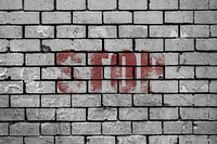 Free brick wall with stop text image, public domain CC0 photo.