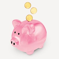 Piggy bank sticker, finance collage element psd