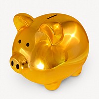 Gold piggy bank, finance isolated image on white background