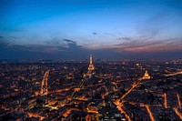 Free Eiffel Tower and Paris cityscape at night photo, public domain building CC0 photo.