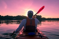 Free man kayaking in a river with beautiful sky image, public domain CC0 photo.