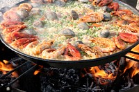 Free big seafood paella image, public domain Spanish cuisine CC0 photo. 