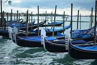 Free gondola moored at dock in Venice, Italy image, public domain CC0 photo.