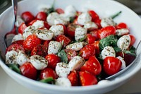 Free closeup on Bocconcini and tomato salad image, public domain CC0 photo.