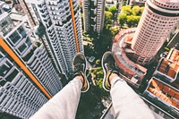 Free parkour on top of building image, public domain extreme adventure CC0 photo.