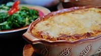 Free baked lasagna in bowl image, public domain food CC0 photo.