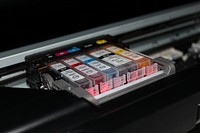 Free compatible printer ink cartridges closeup image, public domain CC0 photo.