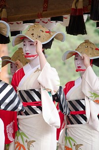 Traditional Japanese women in kimono dancing. Kyoto, Japan - 03/02/2017