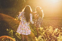 Girls walking through nature, free public domain CC0 photo