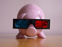 Free piggy bank with 3d glasses image, public domain finance CC0 photo.