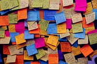 Free sticky notes on office board image, public domain learning CC0 photo.