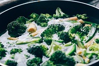 Free broccoli and baby corn in pan image, public domain vegetables CC0 photo.