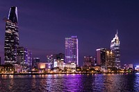 Free Ho Chi Minh skyline at night image, public domain CC0 photo.