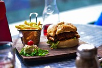 Free burger with french fries set photo, public domain food CC0 image.