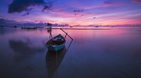 Free boat in the sea at dawn image, public domain CC0 photo.