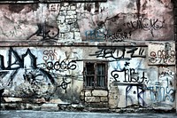 Free graffiti on abandoned building image, public domain CC0 photo.