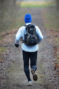 Free person jogging on trail image, public domain nature CC0 photo.