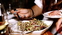 Free woman hands, salad, cold cuts photo, public domain food CC0 image.