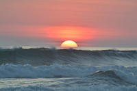 Tropical beach sunset landscape, free public domain CC0 photo