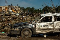 Free broken police car was left image, public domain car CC0 photo.