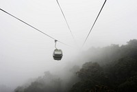 Cable car in misty foggy hazy weather black and white photo, free public domain CC0 photo.