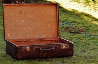 Free antique open suitcase on grass image, public domain CC0 photo.