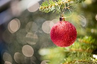 Free red glass ball, Christmas ornament image, public domain holiday CC0 photo.