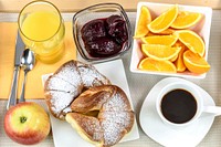 Free breakfast set of croissant & fruit image, public domain food & beverage CC0 photo.