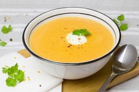 Free creamy carrot ginger soup photo, public domain food CC0 image.