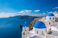 Santorini with church and sea view, free public domain CC0 photo.