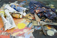 Paint tubes and art tools, free public domain CC0 photo